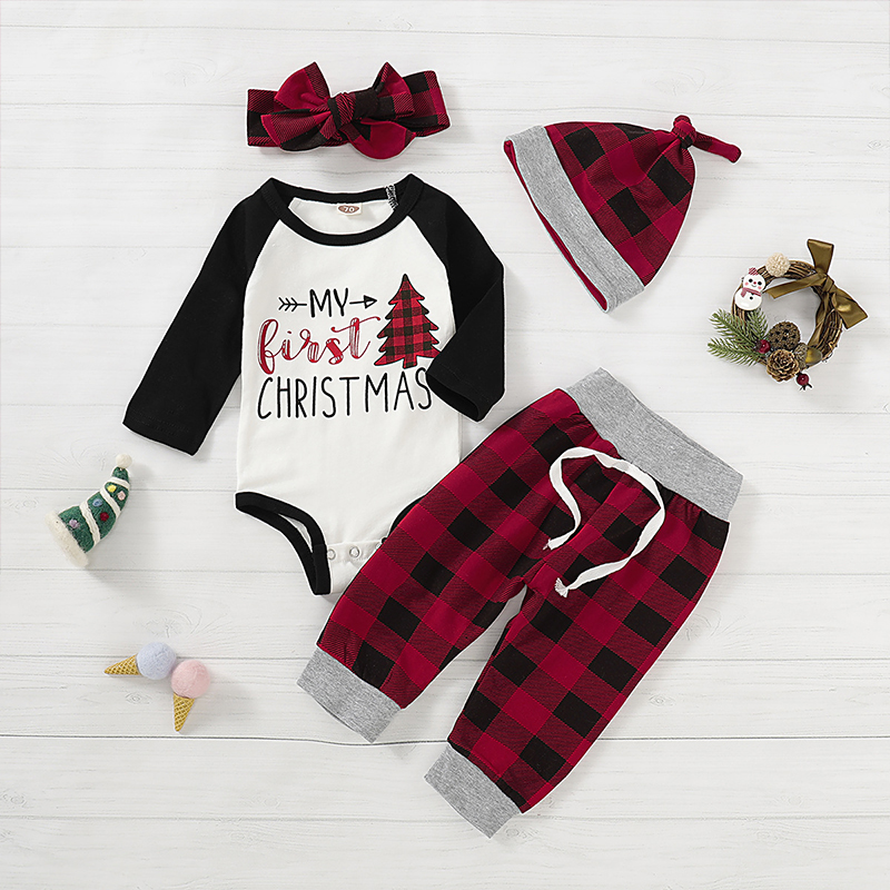 Baby Boys My 1st Christmas Outfits Baby Kids Gentleman Christmas Romper Bodysuit Pants 3Pcs Clothes Sets