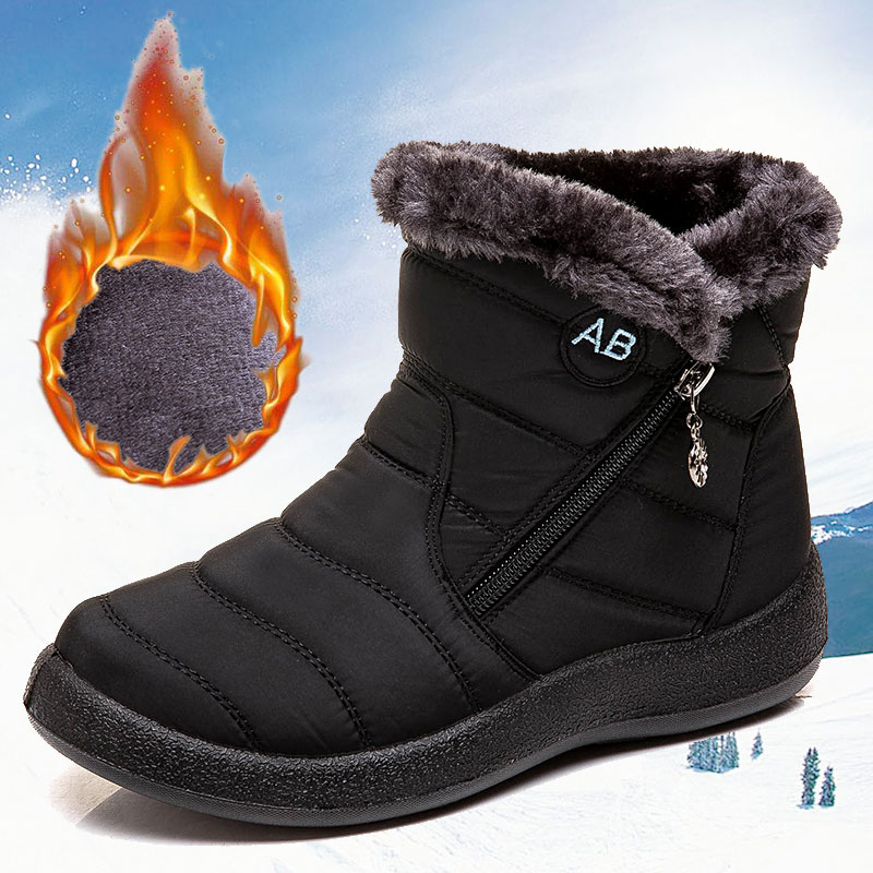 Waterproof Winter Women Shoes Snow Boots Fur-lined Slip On Warm Ankle ...