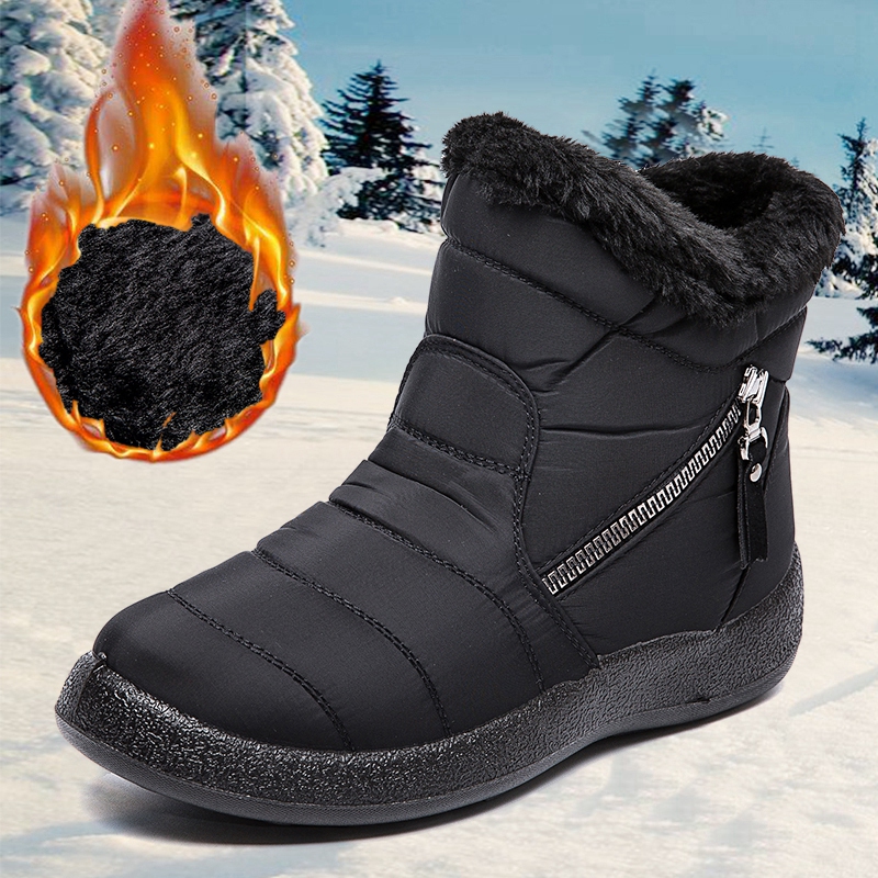 Women Waterproof Snow Boots Fur Lined Slip On Ankle Booties Zipper ...