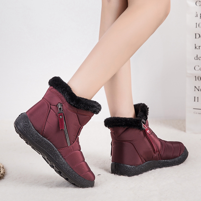 Women Waterproof Snow Boots Fur Lined Slip On Ankle Booties Zipper ...