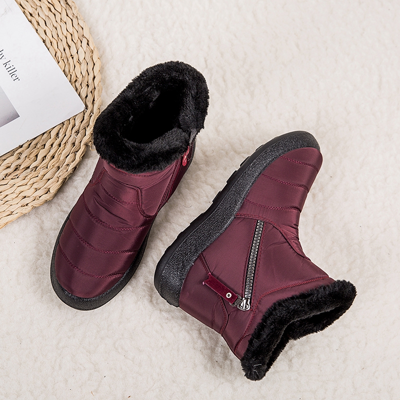 Women Waterproof Snow Boots Fur Lined Slip On Ankle Booties Zipper