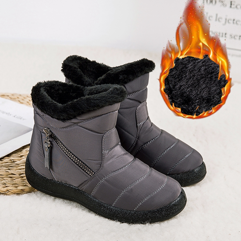 Women Waterproof Snow Boots Fur Lined Slip On Ankle Booties Zipper ...