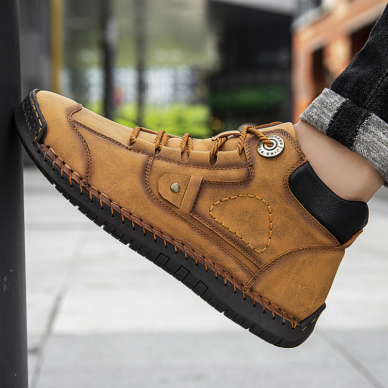 Men Leather Casual Driving Shoes Hand Stitched Tooling