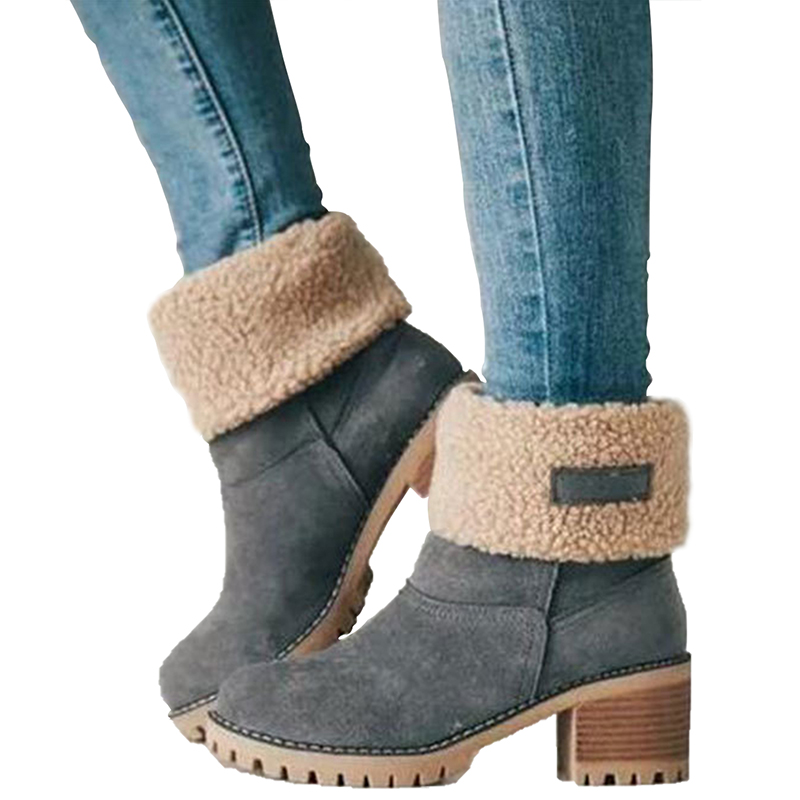 Women's Suede Snow Boots Heeled Shoes Fur Lined High Top Winter Warmer Anti-Slip 