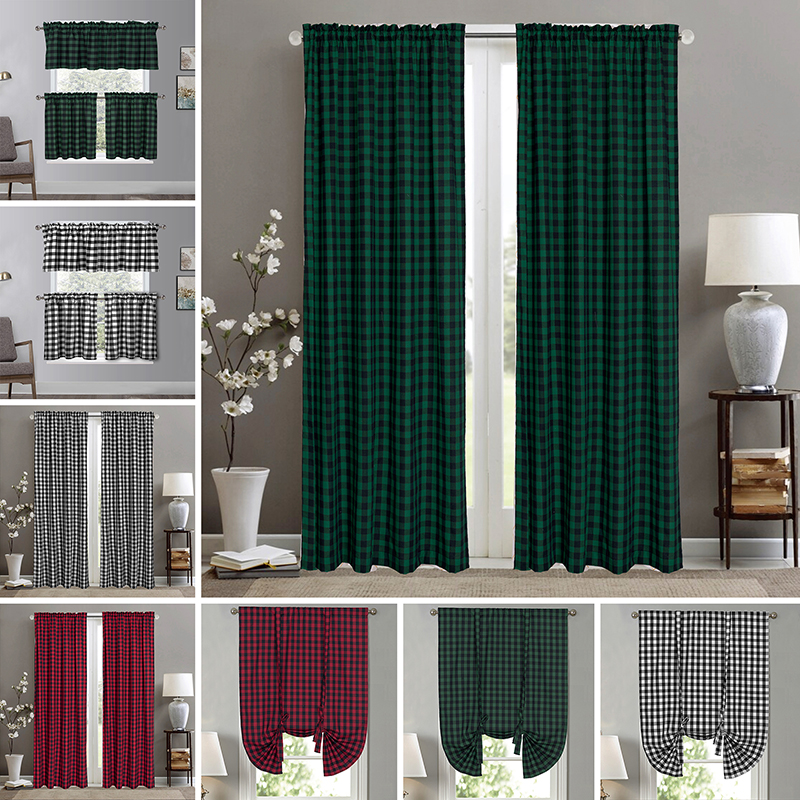 3 Colours Blackout Curtain Semi Blinds Christmas Plaid Print Curtain Home Decor Ebay