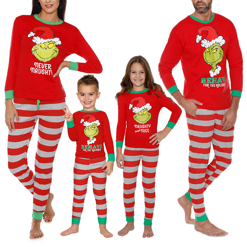 Family Adults Kids Christmas Striped Pajamas Set Xmas Nightwear