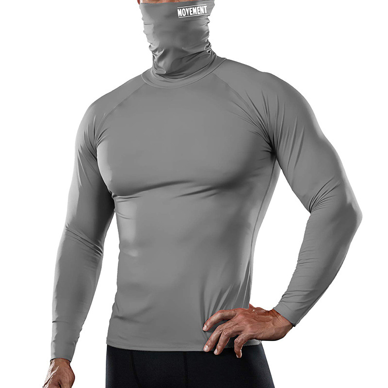 Mens Turtleneck Long Sleeve Tops Face Mask Scarf Cover Blouse T-shirt ...