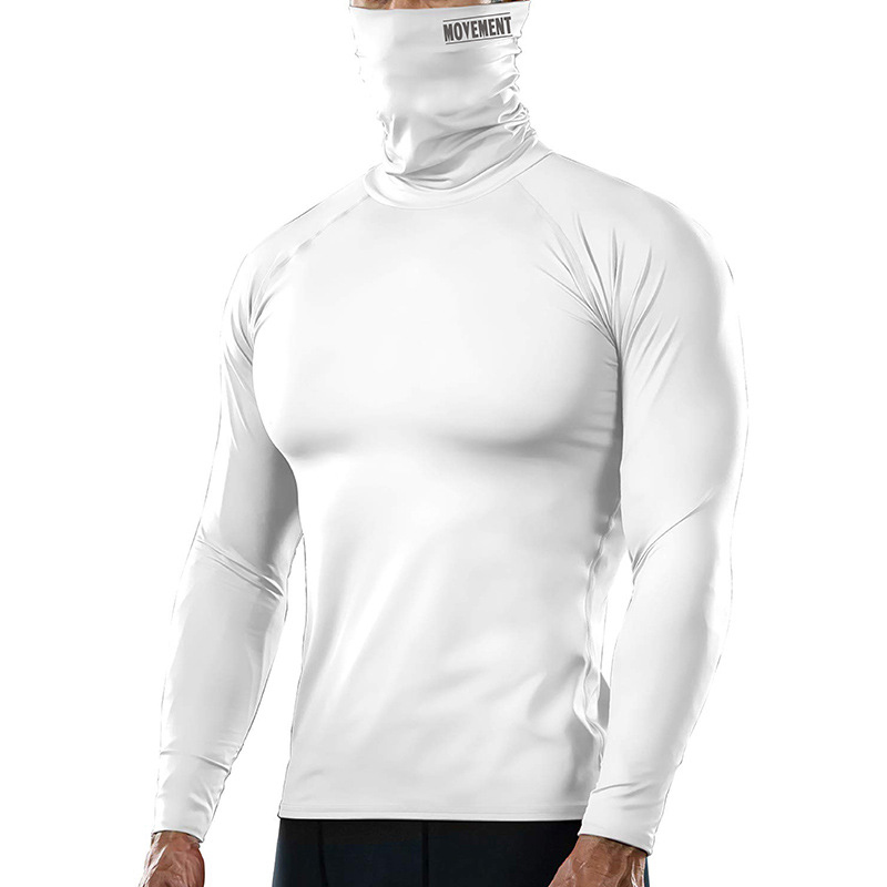 Mens Turtleneck Long Sleeve Tops Face Mask Scarf Cover Blouse T-shirt ...