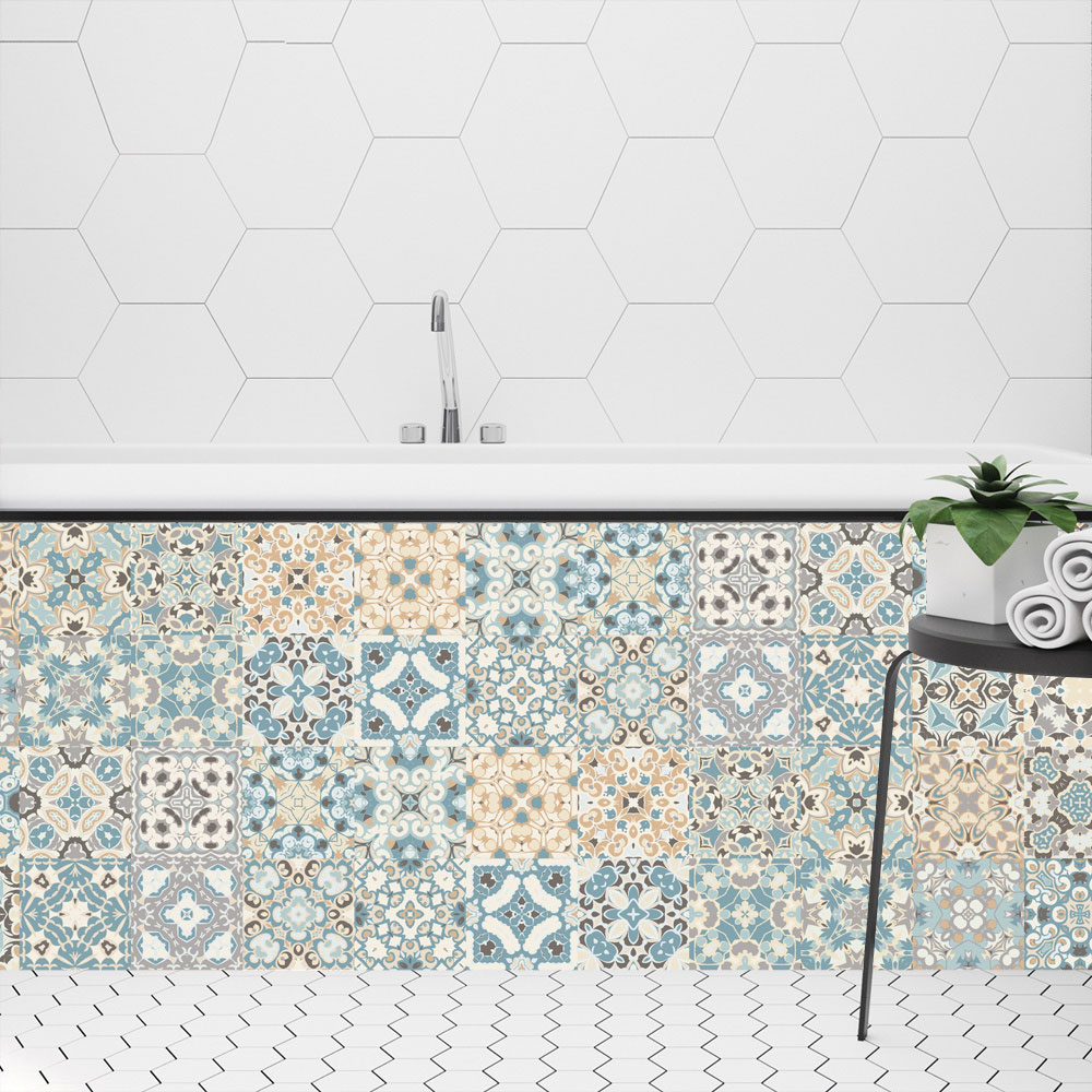 24Pcs Floral Mosaic Tile Stickers Self Adhesive Home Wall Decor