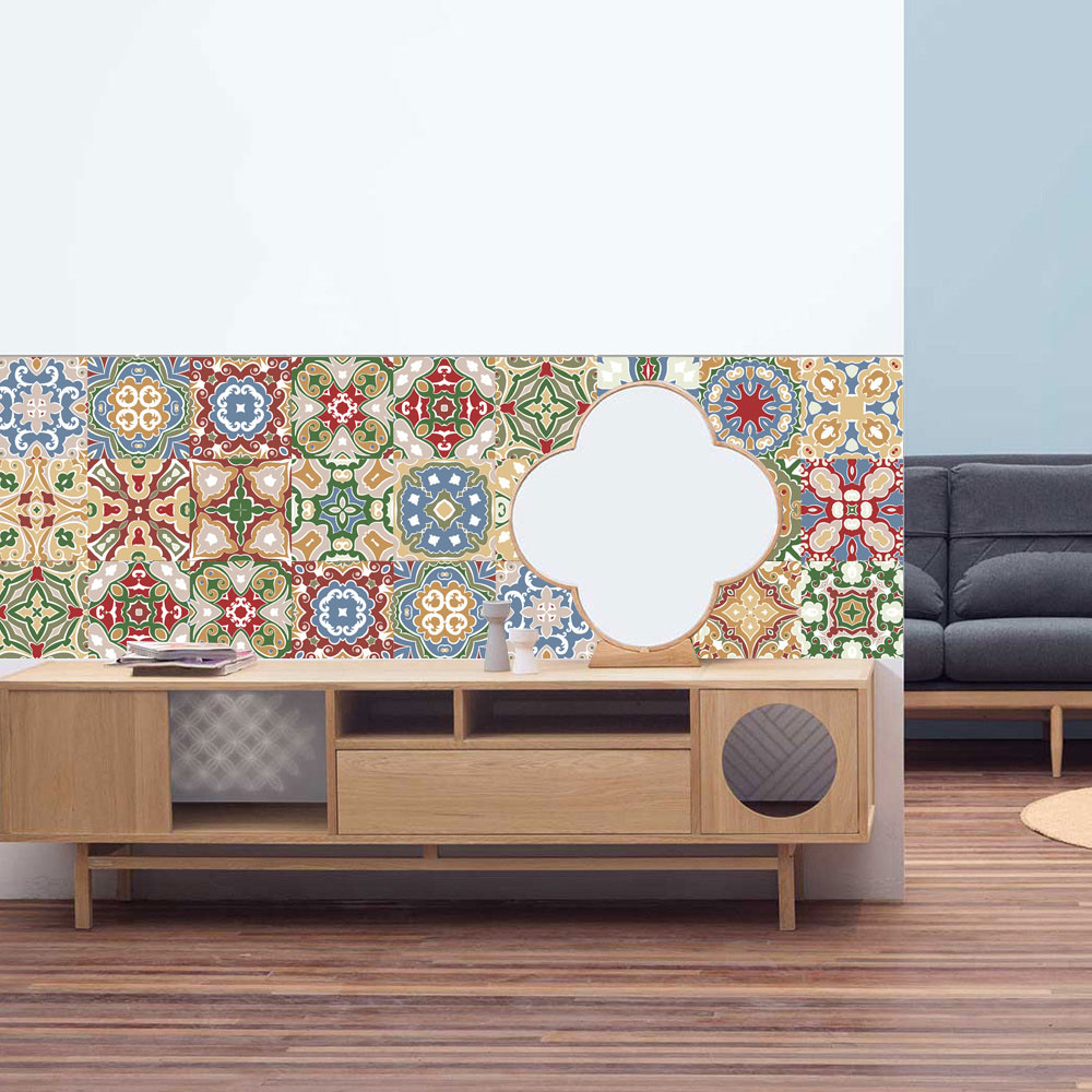 24Pcs Floral Mosaic Tile Stickers Self Adhesive Home Wall Decor