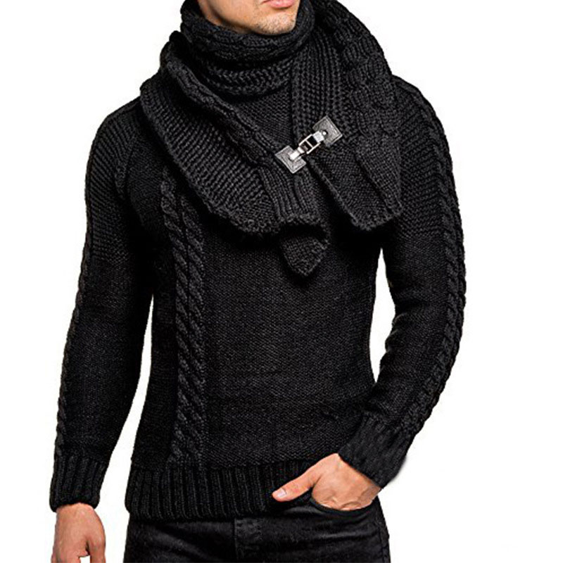 Mens Pullover Scarf Neck Knitted Sweater Warm Coat Jumper Knitwear ...