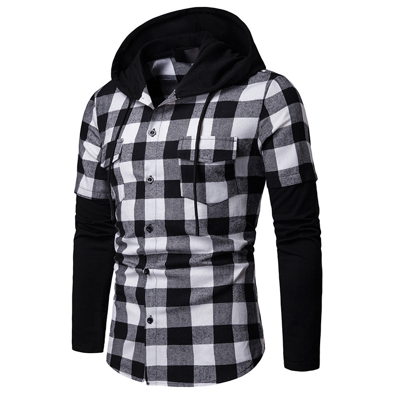 hooded checked flannel shirt