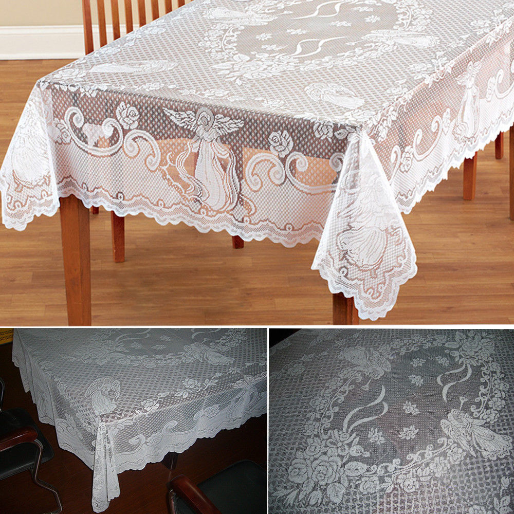 Solid Color White Lace Cotton Tablecloth Party Banquet Outdoor Table Cover Decor 
