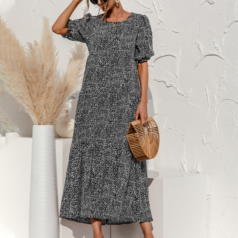Women Puff Sleeve Polka Dot Maxi Dress Ladies Casual Baggy Summer Beach