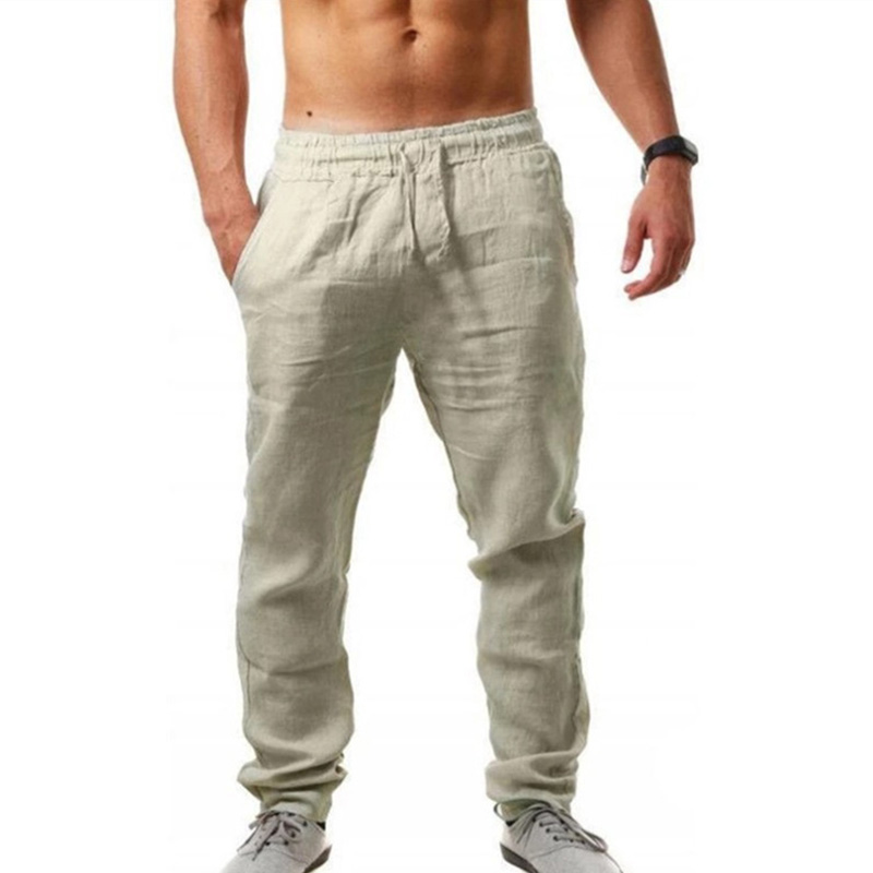 Mens Summer Cotton Linen Pants Drawstring Elasticated Loose Baggy Yoga Trousers 