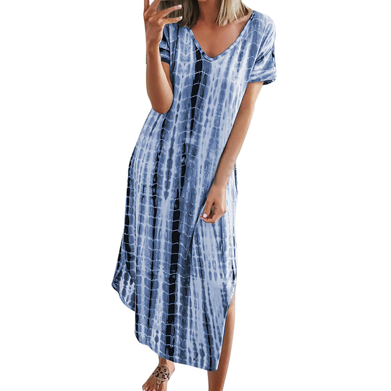 Womens/Ladies Maxi Blue Tonal Tie Dye Summer Dress DRESS276 