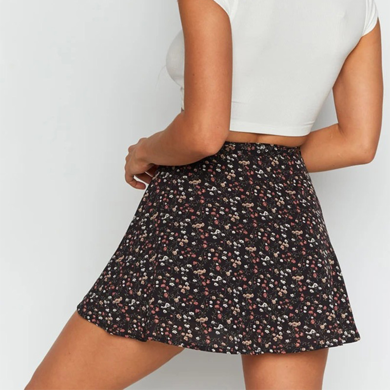 Womens Summer Floral A Line Mini Skirt Ladies High Waist Chiffon Short ...