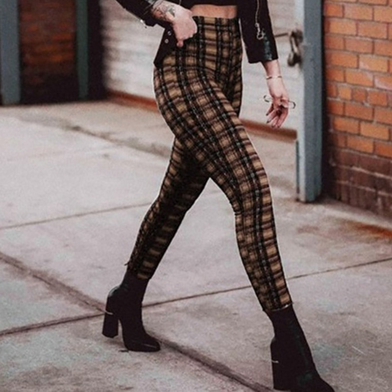 High waisted plaid clearance leggings