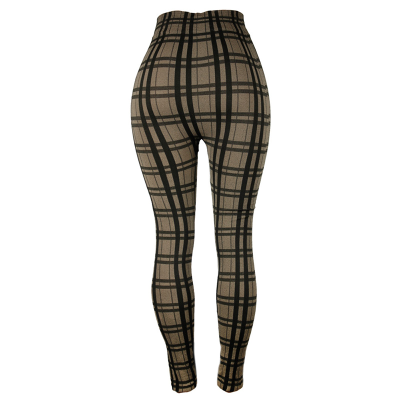 Womens High Waist Plaid Trousers Ladies Skinny Sport Running Gym Punk Long Pants