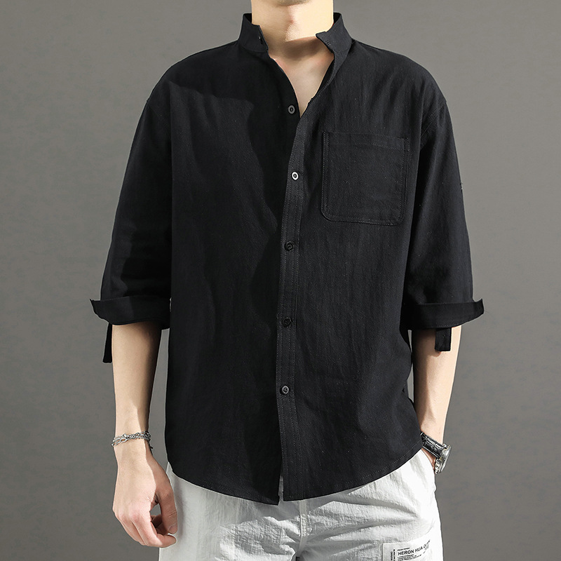 Mens 3/4 Sleeve Cotton Linen Shirts 