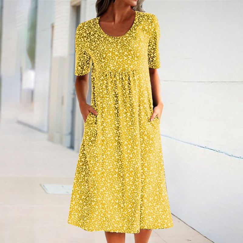 Womens Summer Floral Pocket Shift Dress 
