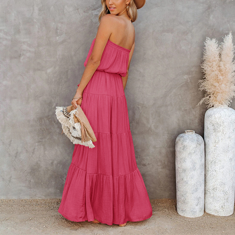 US Women's Strapless Maxi Dress Tube 