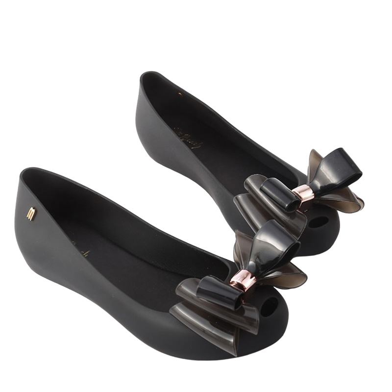 WOMENS LADIES FLAT Peeptoe Casual Office Jelly Bow Slip On Shoes