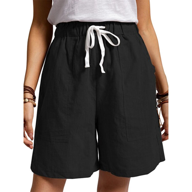 Womens Cotton Shorts Elasticated Waist Basic Lady Pants Black