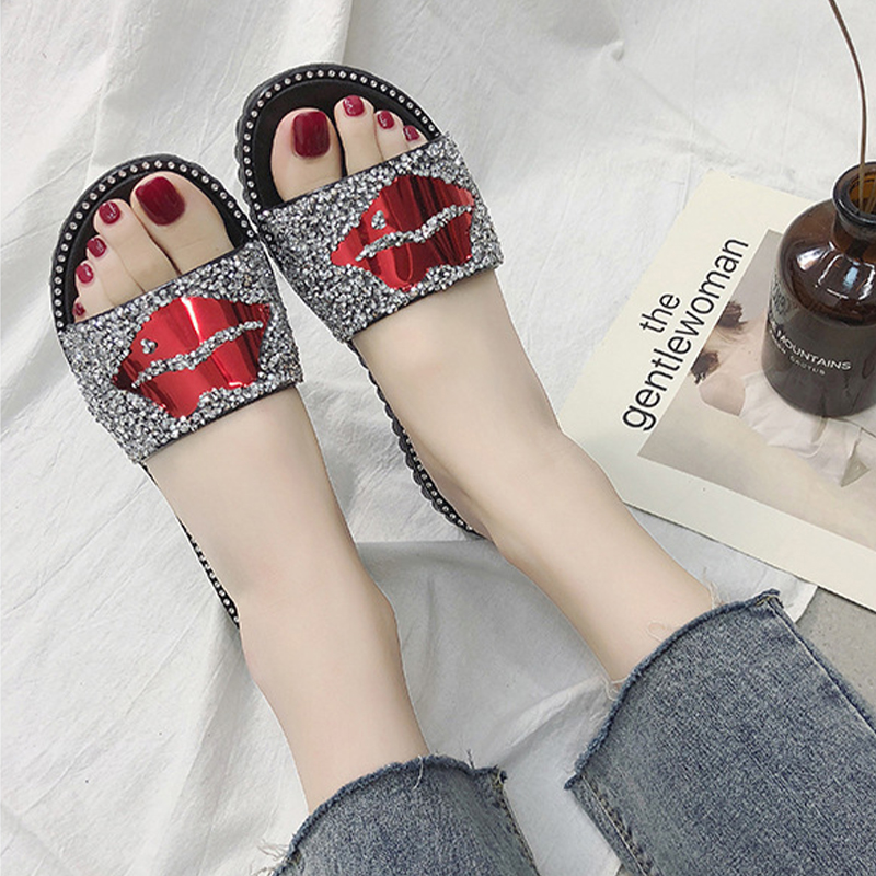 Ladies Womans Diamante Slip On Sliders Studded Mules Summer Sandals Shoes Size 