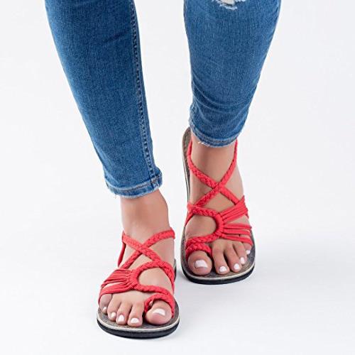 Bohemian Flat Flip Flops Sandals Summer Women Bandages Beach Shoes Size BJ 