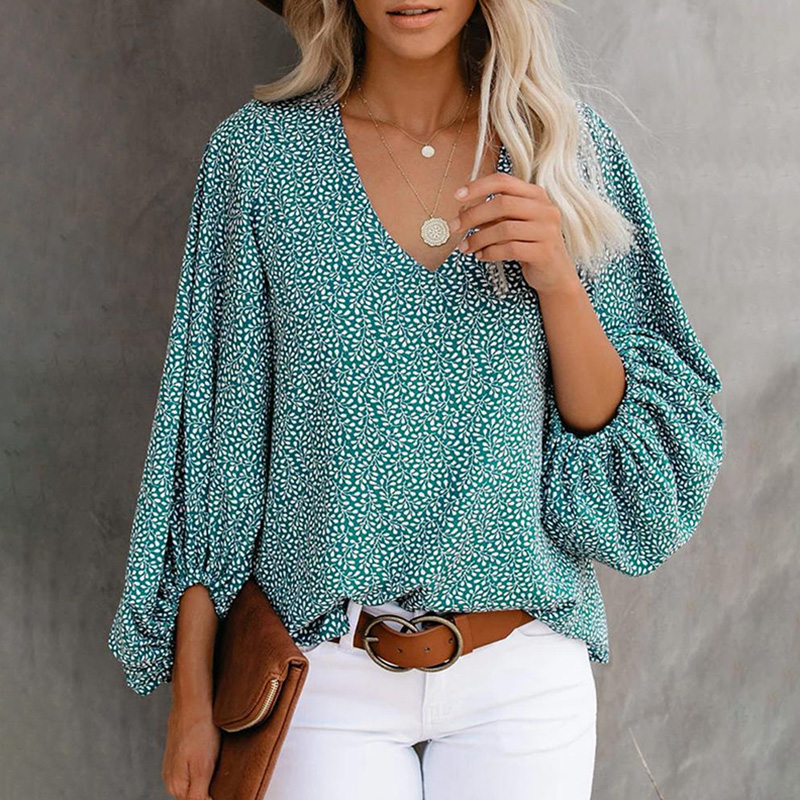  Women's Boho Tops V-Neck Loose Floral Print T-Shirt