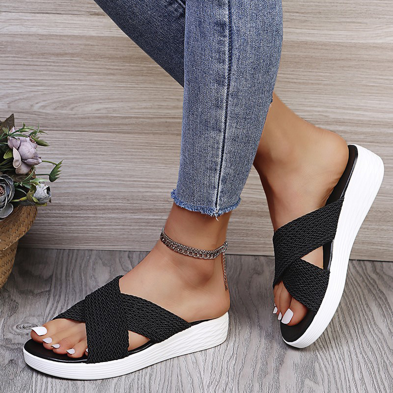 Women Cross Strap Braided Wedge Heel Slippers Slides Sandals Mules Casual Shoes Ebay