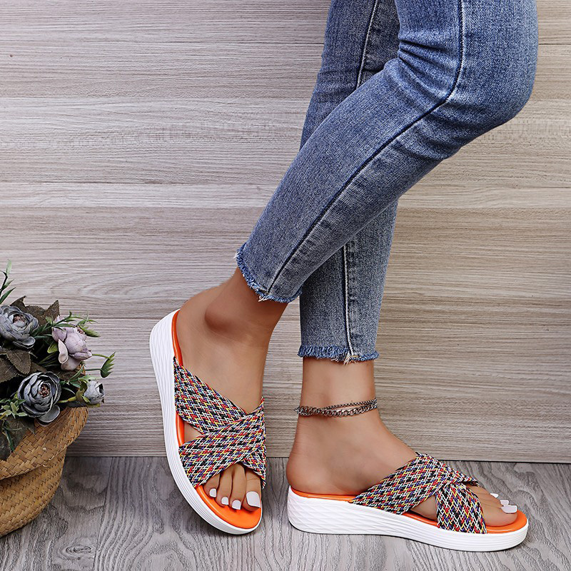 women's braided strap slingbacks wedge heel slippers