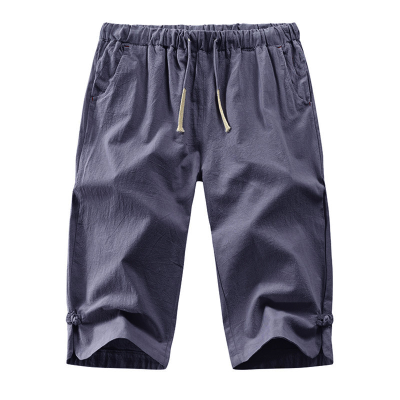 Willsa Mens Shorts Fashion Summer Casual Solid Drawstring Cotton Linen 3/4 Pants Trousers 