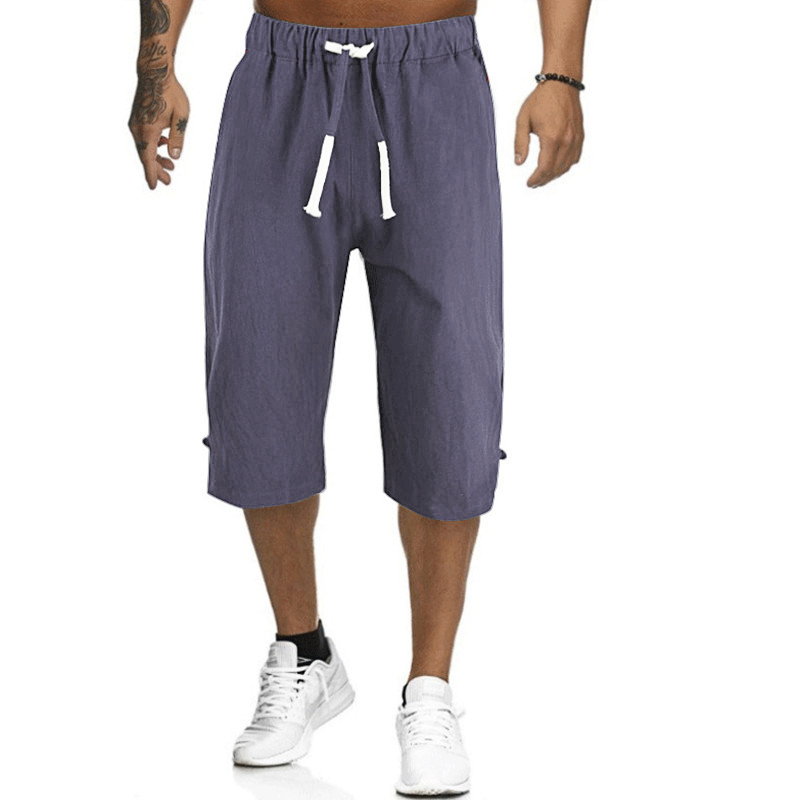 Men's Cotton Linen Shorts Elasticated Waist Drawstring Summer Casual Half Pants