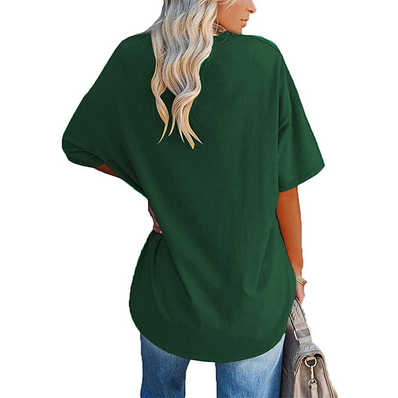 Haite Ladies Solid Color Side Split T Shirt Casual V Neck Tunic Blouse  Holiday Short Sleeve Stitched Pullover 