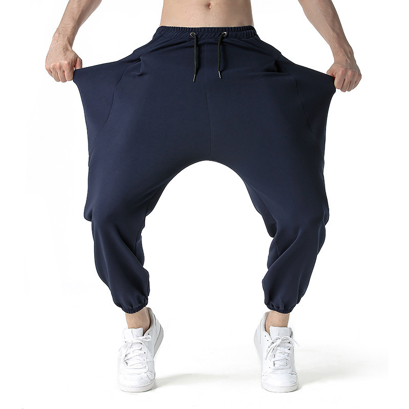 Harem Pants for Men Solid Elastic Waist Drawstring Wide Leg Pants