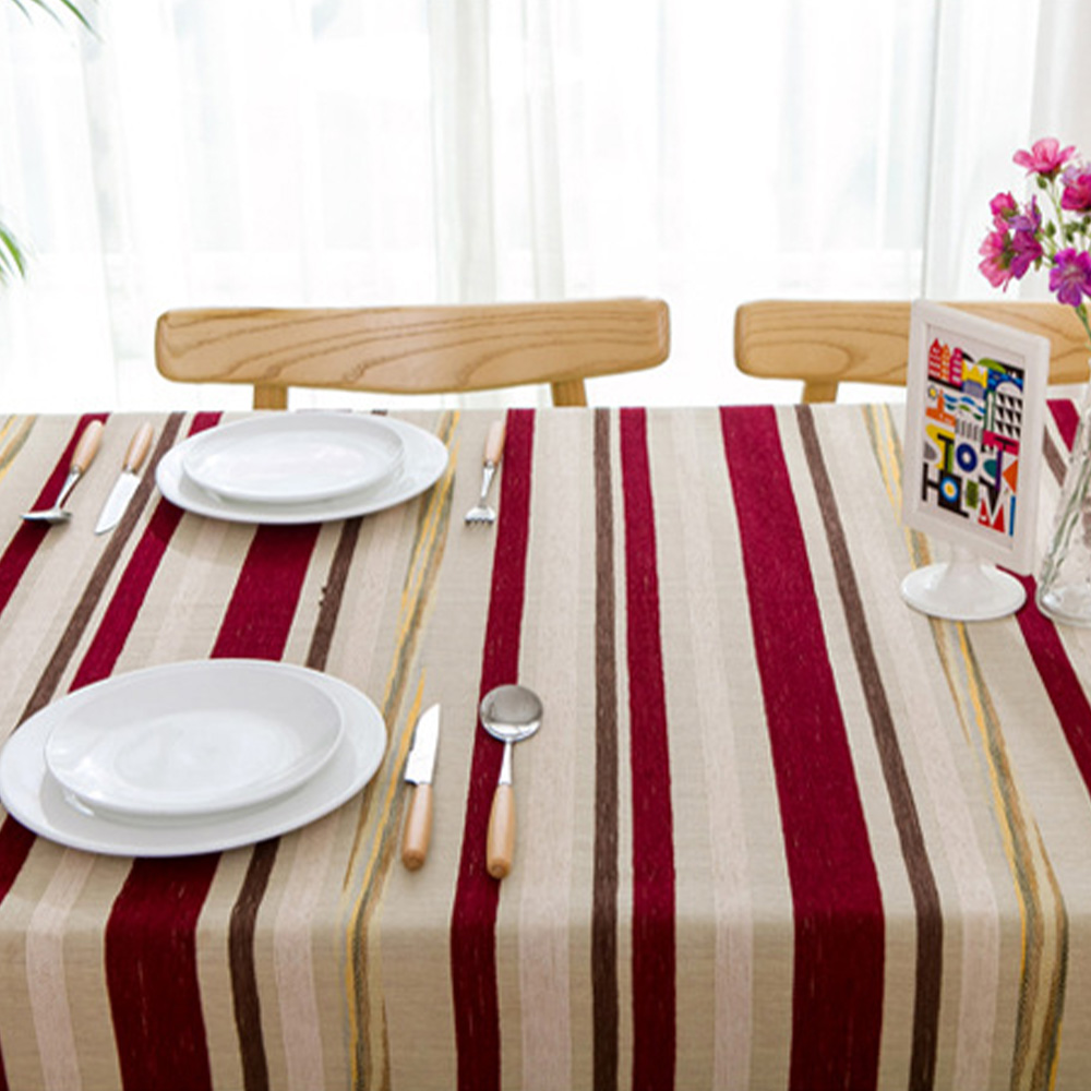 Striped Cotton Linen Table Cover Rectangle Square Tablecloth Party Wedding Decor