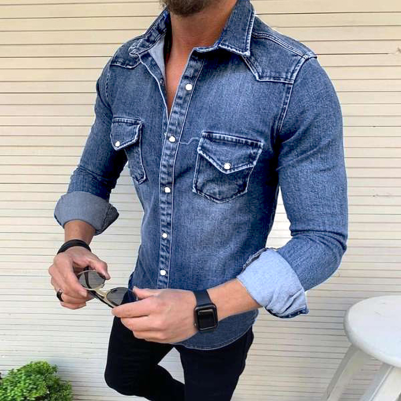 Mens denim store shirts long sleeve