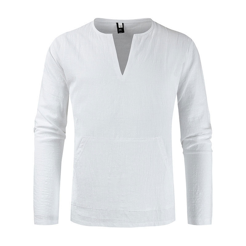 Mens Long Sleeve Cotton Linen Tops 