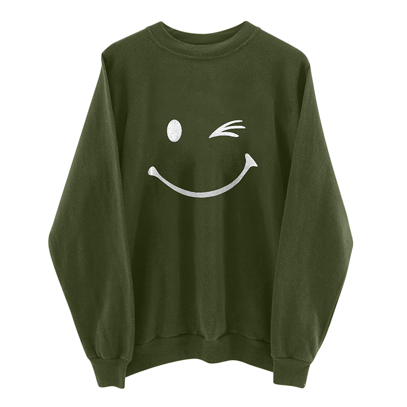 Ladies Emoji Expression Print  Sweater Warm Long Sleeve Sweatshirt  FZ113 