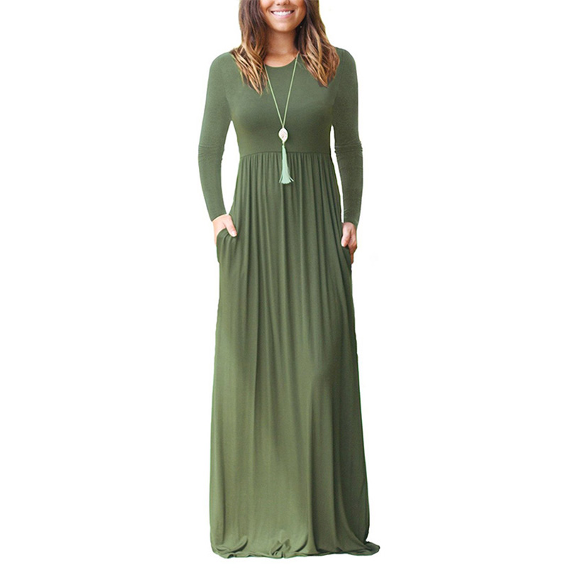 Womens Long Sleeve Solid Maxi Dress 
