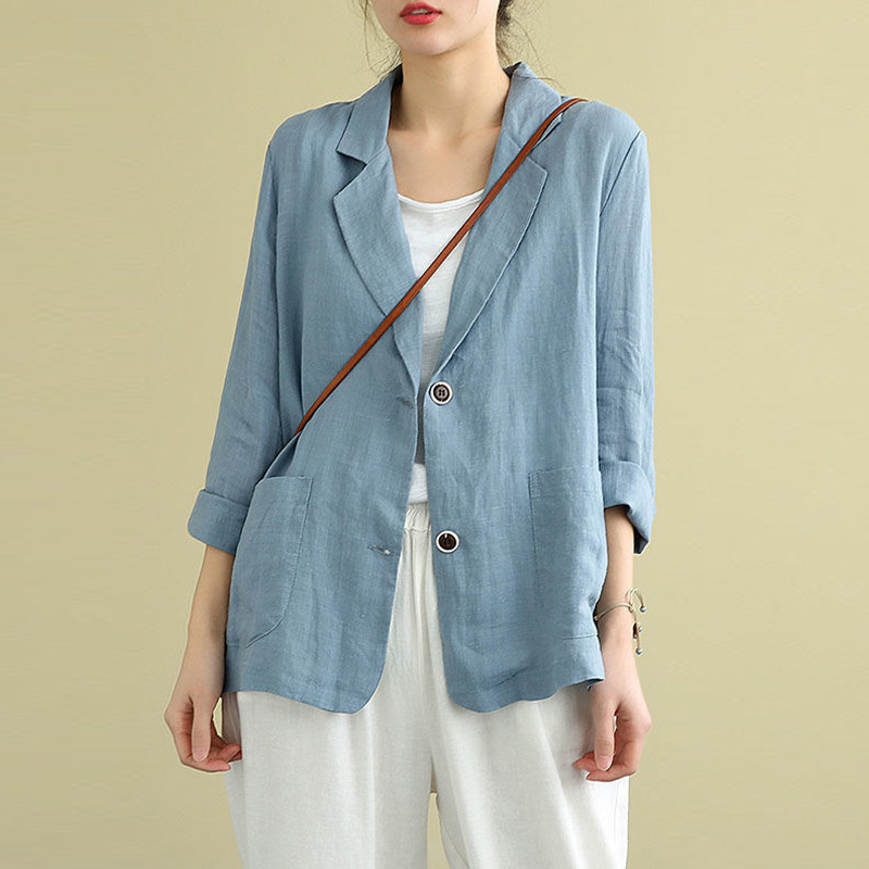 Womens Long Sleeve Cotton Linen Blazer Coat Ladies Baggy Lapel Jacket  Outwear US