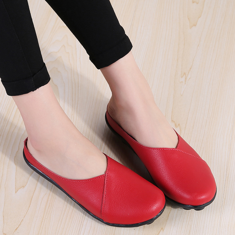 Genuine Leather Womens Casual Backless Loafers Slippers Mules Wedge Ladies Shoes 