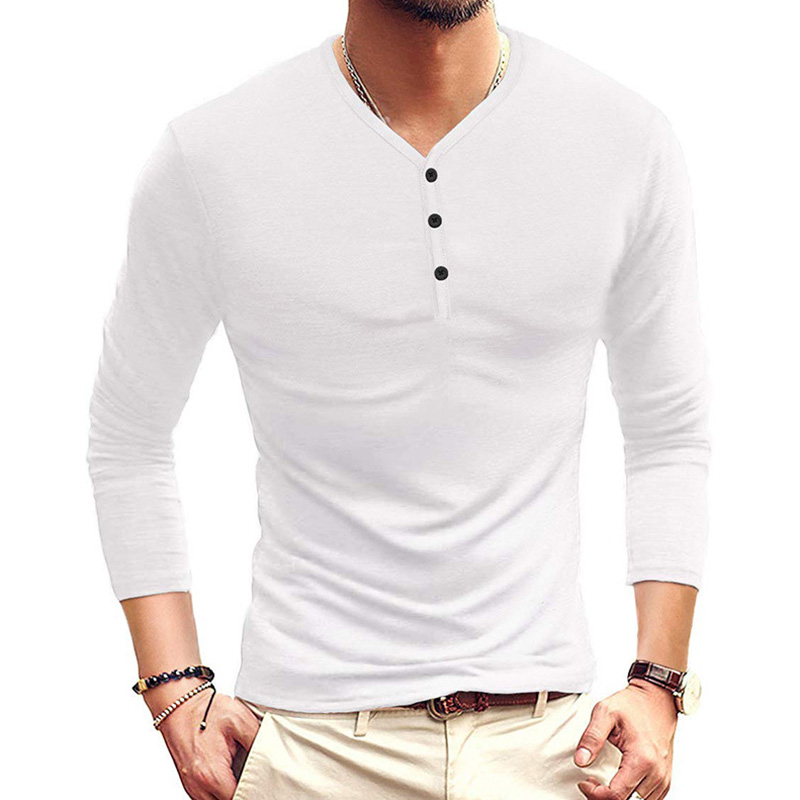 Mens Chic Long-Sleeve Slim T-Shirt V Neck Tops Casual Comfy Base T-Shirt 
