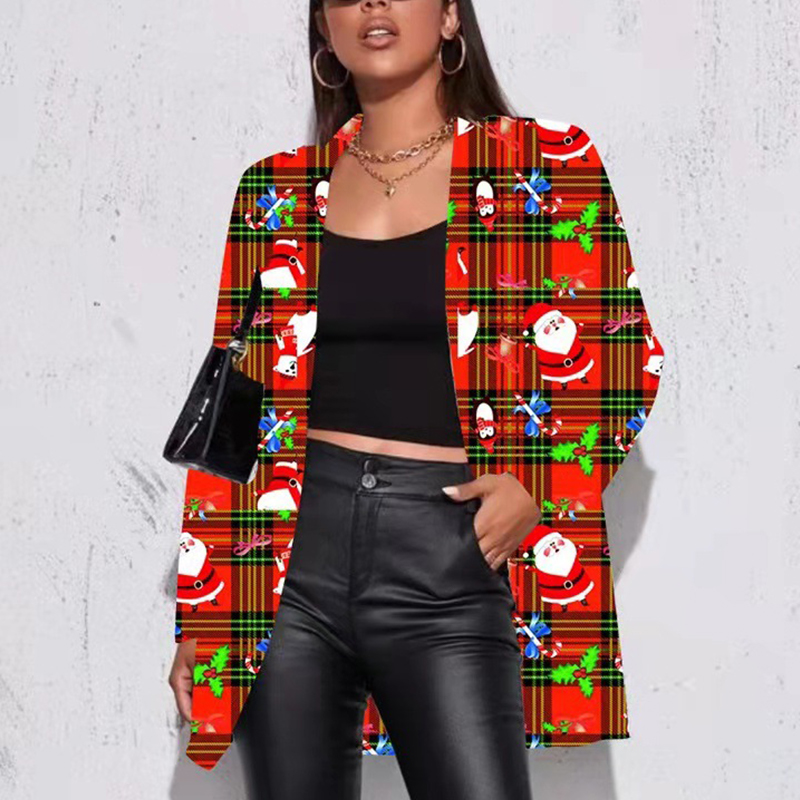 Loose Fit Christmas Print Blazer Coat 