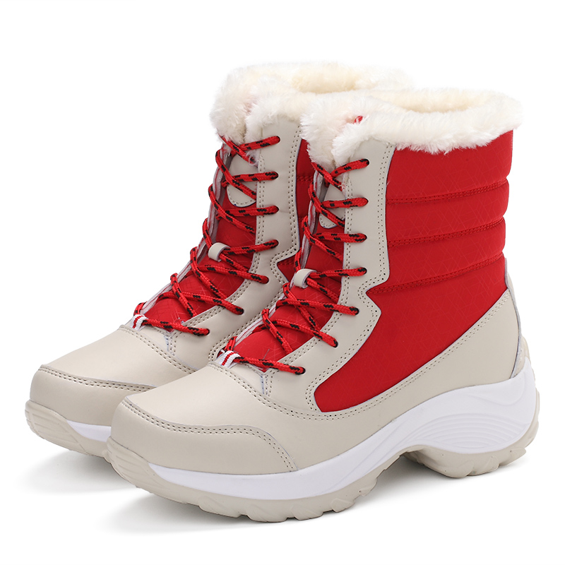 Women's Winter Snow Boots Waterproof Warm Fur Lining Mid-Calf Booties Fashion Comfortable Slip on Outdoor Shoes Lace Up 