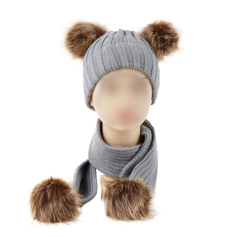 Toddler Kids Baby Boy Girls Winter Warm Pom Bobble Hat Knit Beanie Cap+Scarf CX. 