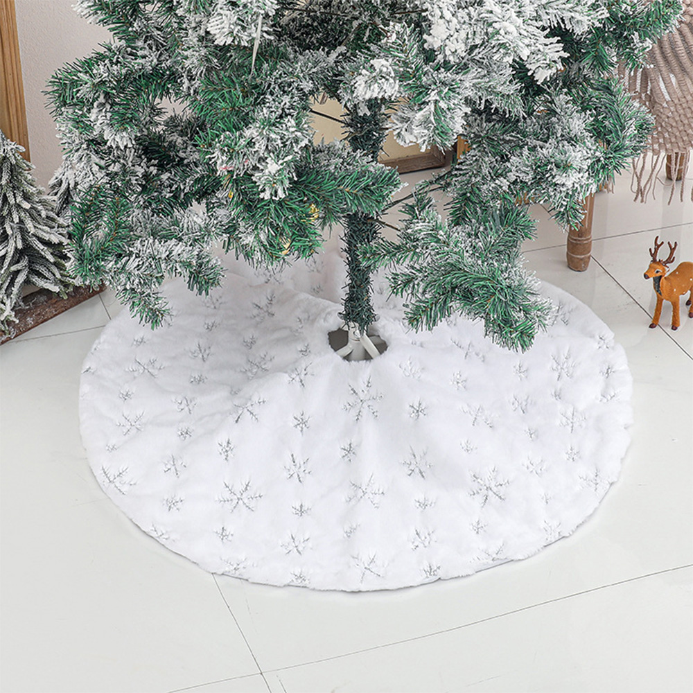 Christmas Tree Skirt Snowflake Plush Floor Faux Fur Mat Home Decor With Sack 