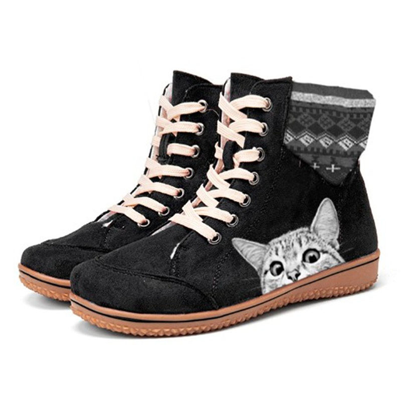 Womens Trendy Casual Round Toe Lace Up High Tops Flat Ankle Boots